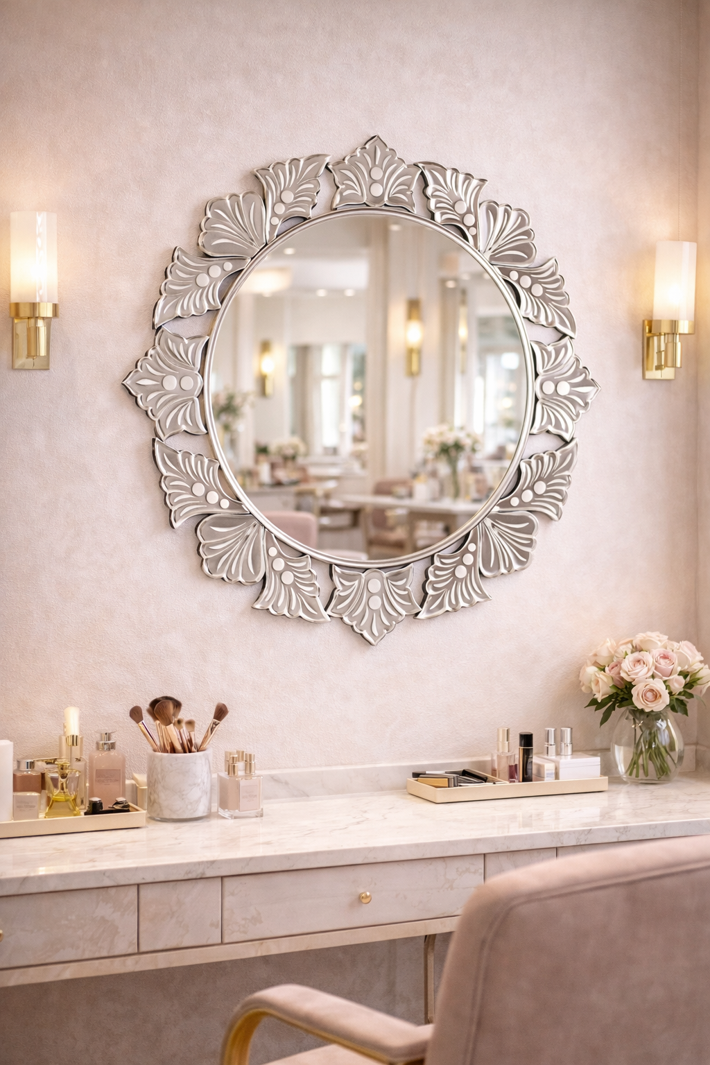 Handmade Silver Glass Round Decorative Venetian Wall Mirror thumbnail